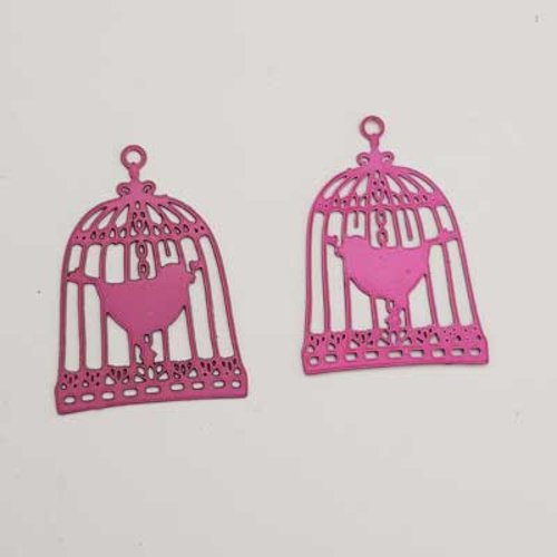 Breloque oiseaux n°06 violet 23 x 15 mm estampe cage