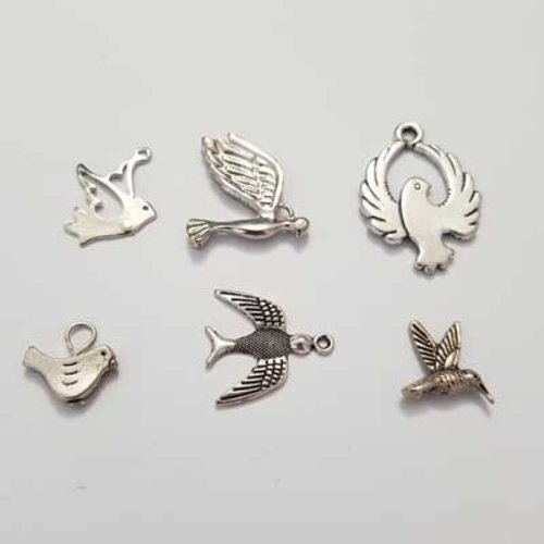 Breloque oiseaux n°35 argent lot 6 pièces