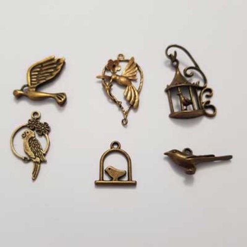Breloque oiseaux n°38 bronze lot 6 pièces