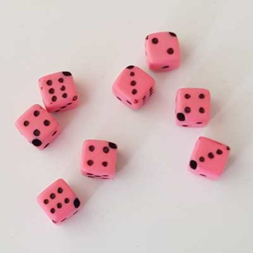 Perle dés à jouer rose point noir de 6 mm