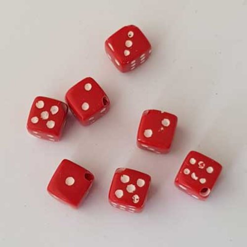 Perle dés à jouer rouge point blanc de 6 mm