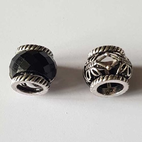 Perle divers en métal argenté 041 argent et noir