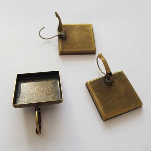 Supports cabochons boucle d'oreille carré 25 mm n°01 bronze
