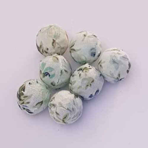 Perles en tissus fleurie vert 16 mm n°001