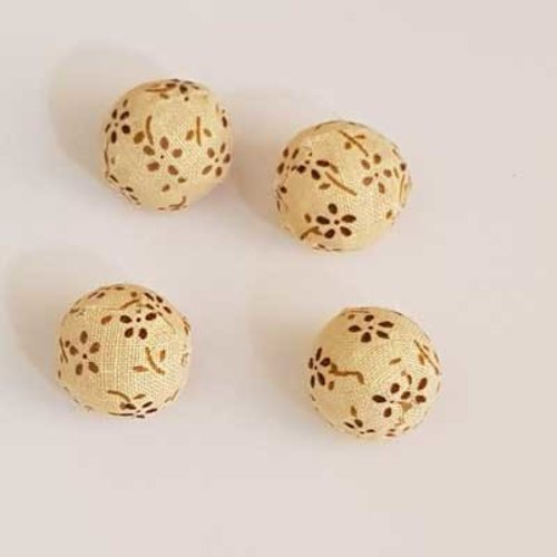 Perles en tissus fleurie beige 16 mm n°002