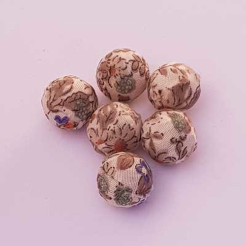 Perles en tissus fleurie marron 16 mm n°003