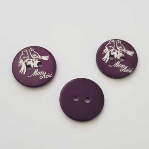 Bouton fantaisie nacre rond à fleurs 18 mm n°12 violet