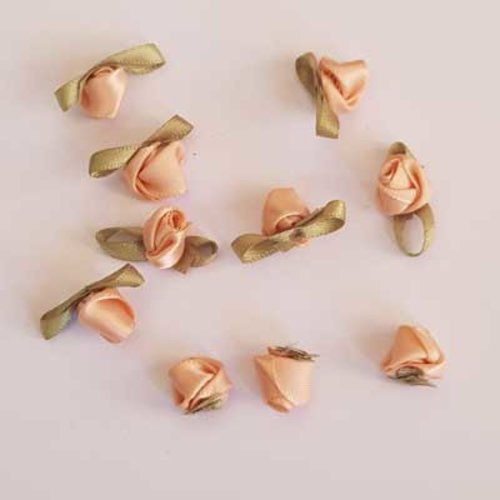 Fleur bi couleur tissus beige rosé 24 x 10 mm n°06