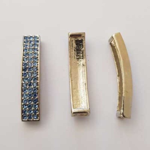 Perle passant rectangle pour cuir 06 mm bleu et strass n°02