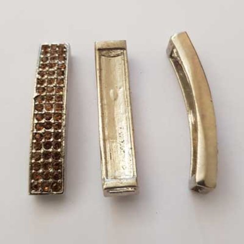 Perle passant rectangle pour cuir 06 mm marron et strass n°02