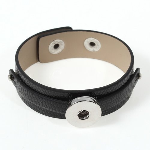 Bracelet simili cuir plat noir pour bouton pression fermoir pression