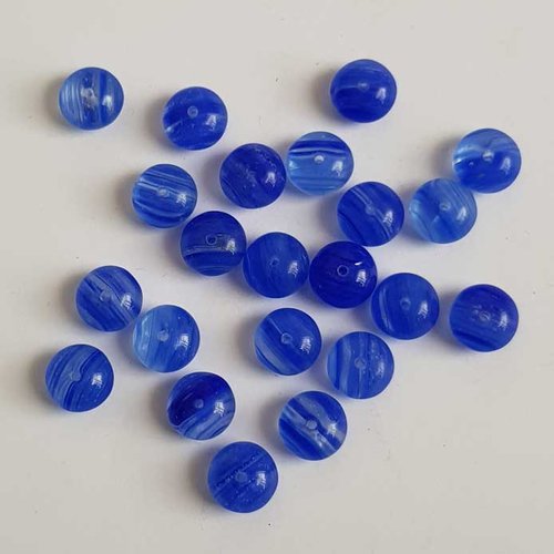Perle verre ronde 9 mm bleu rayé