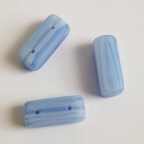 Perle verre rectangle 20 mm bleu rayé