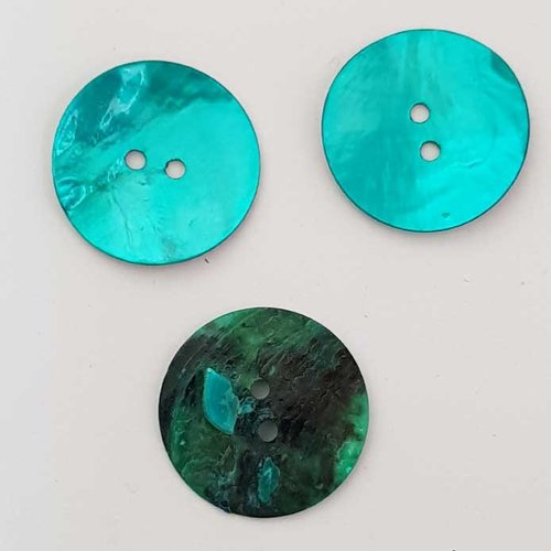 Bouton fantaisie rond coquillage nacre 25 mm n°01 turquoise
