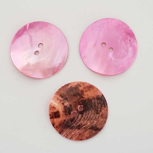 Bouton fantaisie rond coquillage nacre 35 mm n°05 rose