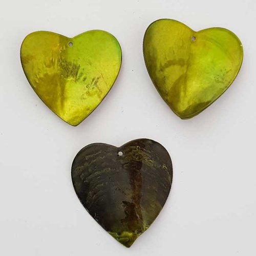Pendentif coeur coquillage nacre 37 mm n°02 vert