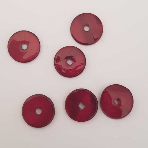 Perle plate anneau nacre 14 mm n°05 rouge