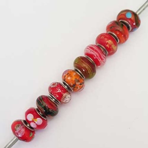10 perles européens n°0000 rouge style pandora grand trou