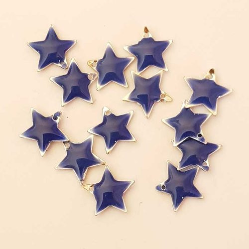Breloque sequin étoile émaillé bleu 12 mm