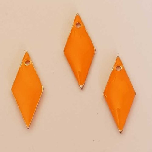Breloque sequin losange émaillé orange 18 x 7 mm