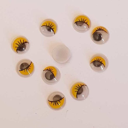 Yeux mobile de 8 mm à coller œil rond jaune