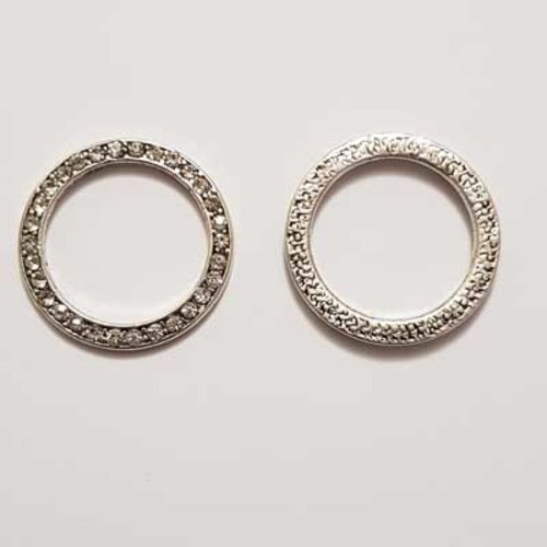 Breloque strass anneau blanc et métal argenté 27 mm n°01