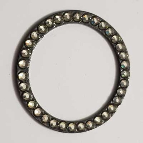 Breloque strass anneau gris foncé et métal argenté 39 mm n°10