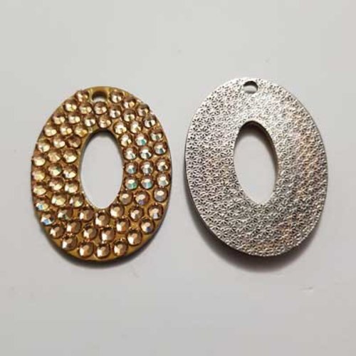 Breloque strass anneau doré et métal argenté 38 x 28 mm n°16