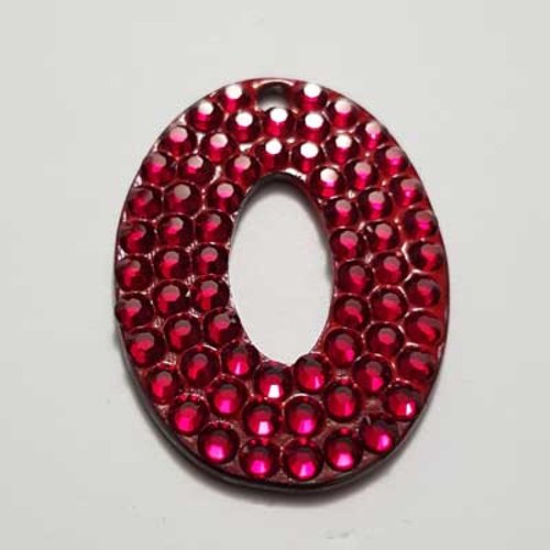 Breloque strass anneau rouge et métal argenté 38 x 28 mm n°16