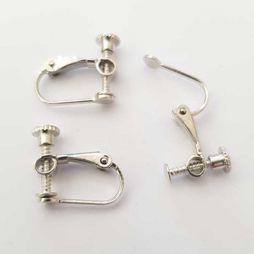 Support boucle d'oreille clip réglable à vis argent vieilli 15 x 17 mm n°02 x 1 paire