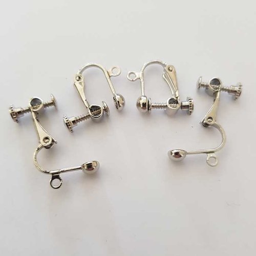 Support boucle d'oreille clip réglable à vis argent vieilli 16 x 18 mm x 1 paire