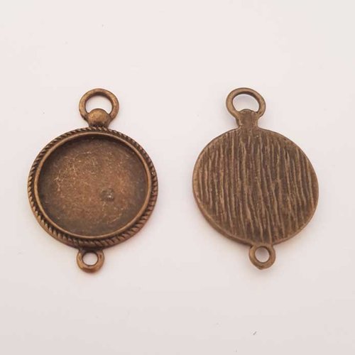 Support cabochon de 20 mm bronze n°02, pendentifs cabochons 2 anneaux