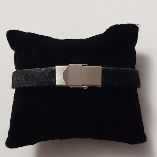 Bracelet cuir 10 mm peau noir ajustable au poignet