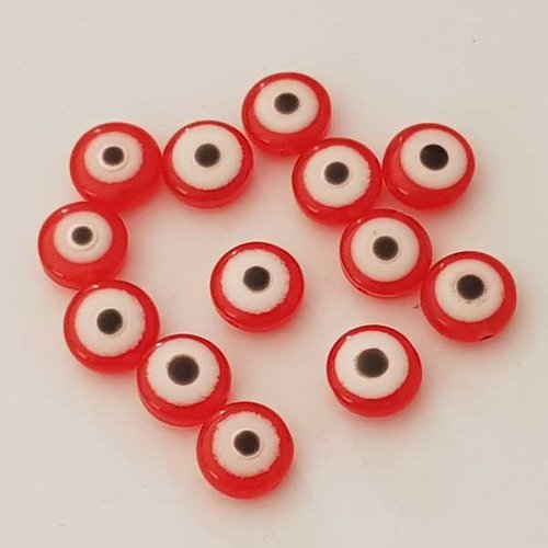 Perles œil 10 x 5 mm rouge x 13 pièces