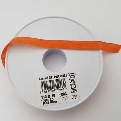 Ruban coton 10 mm orange au mètre la stéphanoise c83