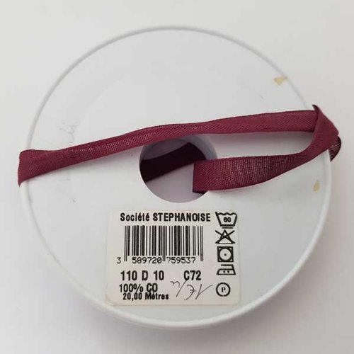 Ruban coton 10 mm bordeaux au mètre la stéphanoise c72