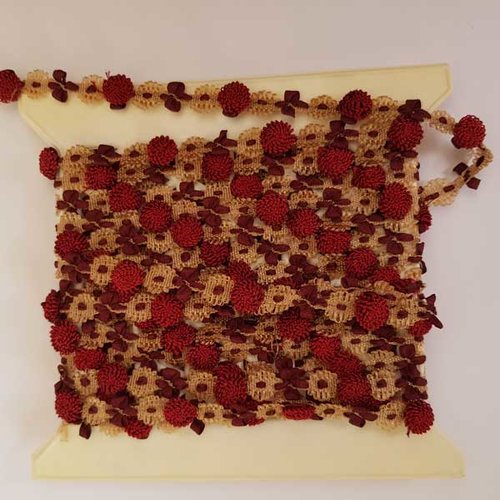 1 mètre de galon 11 mm fleur rococo bordeaux et beige