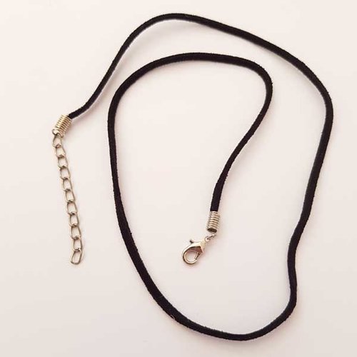 1 collier tour de cou suédine noir 51 cm fermoir mousqueton