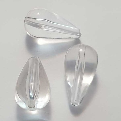Perle acrylique goutte transparent 27 x 15 mm goutte blanc