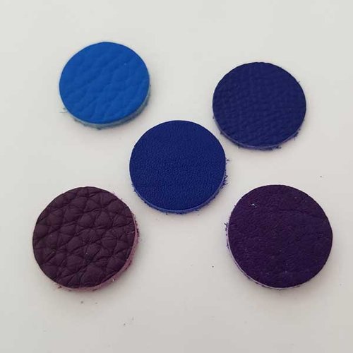 Lot rond cuir 20 mm n°03 bleu violet 5 pièces