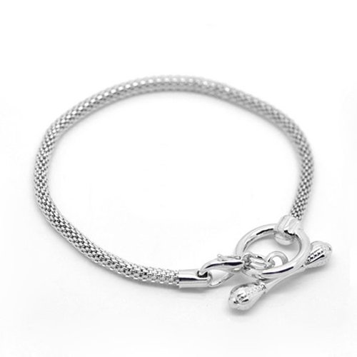 Bracelet serpent européen toggle 20cm argent vieilli