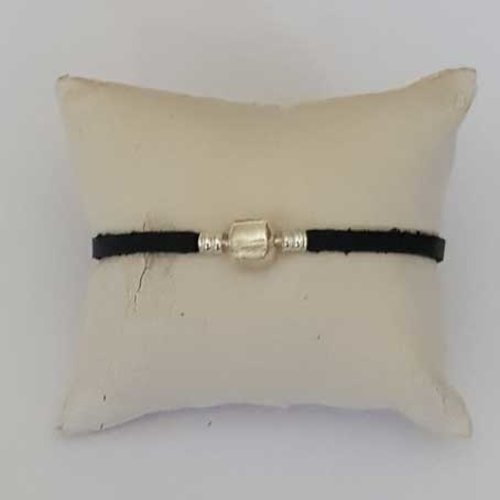 Bracelet clip européen cuir brut du 16 au 19 cm noir fermoir à clip