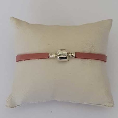 Bracelet clip européen cuir brut du 16 au 20 cm rose fermoir à clip