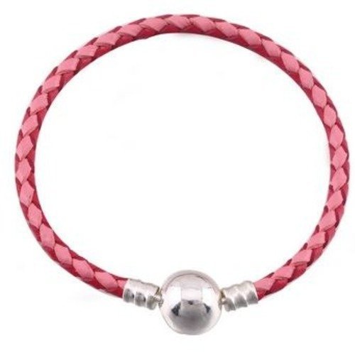 Bracelet européen tressé clip 01 20cm rose fermoir à clip