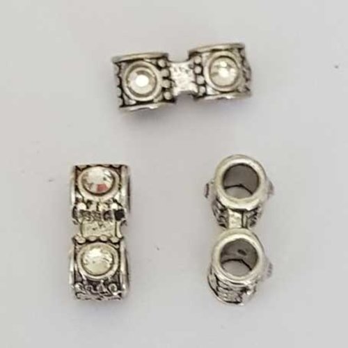 Perle n°1110 double argent et strass européen style pandora grand trou