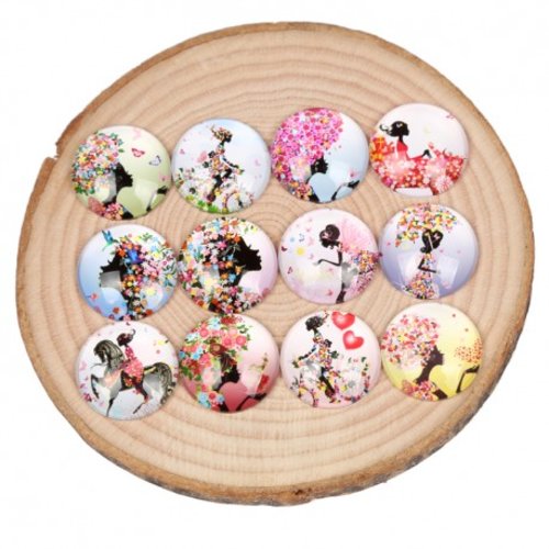 Lot 10 cabochons rond en verre 12mm fleur fille papillon mixte glass cabochon