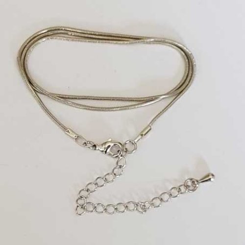 Collier n°02 argent maille serpent 1 mm 40 cm + 7 cm chainette