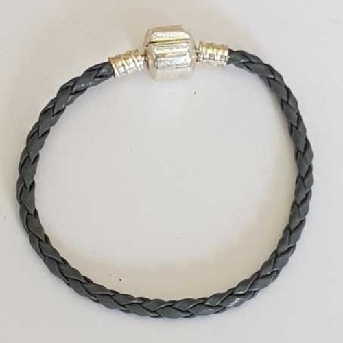 Bracelet clip européen tressé uni 02 du 15 au 23 cm gris fermoir à clip