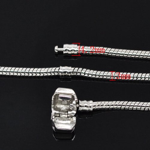 Bracelet serpent européen clip 16 cm fermoir clip love argent vieilli fermoir à clip