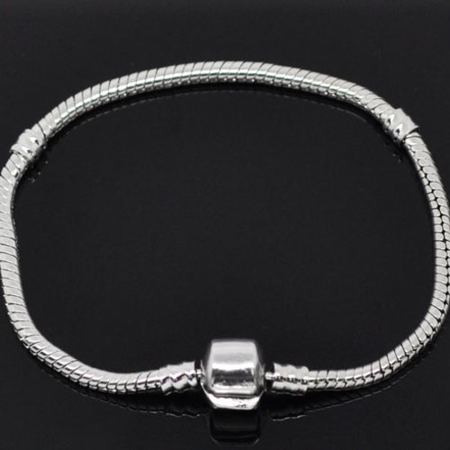 Bracelet clip serpent européen 19 cm fermoir clip lisse argent vieilli fermoir à clip